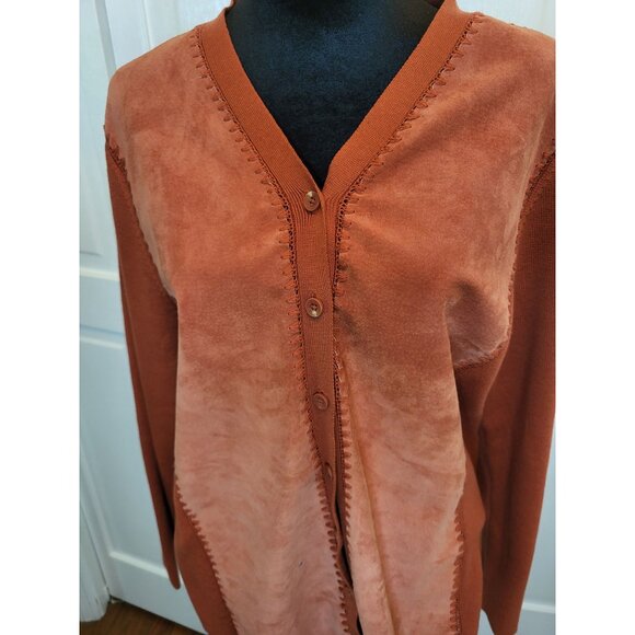 Pumpkin Orange Suede Cardigan L Fall Boho City Patchwork Festival Grunge Office - Picture 3 of 8